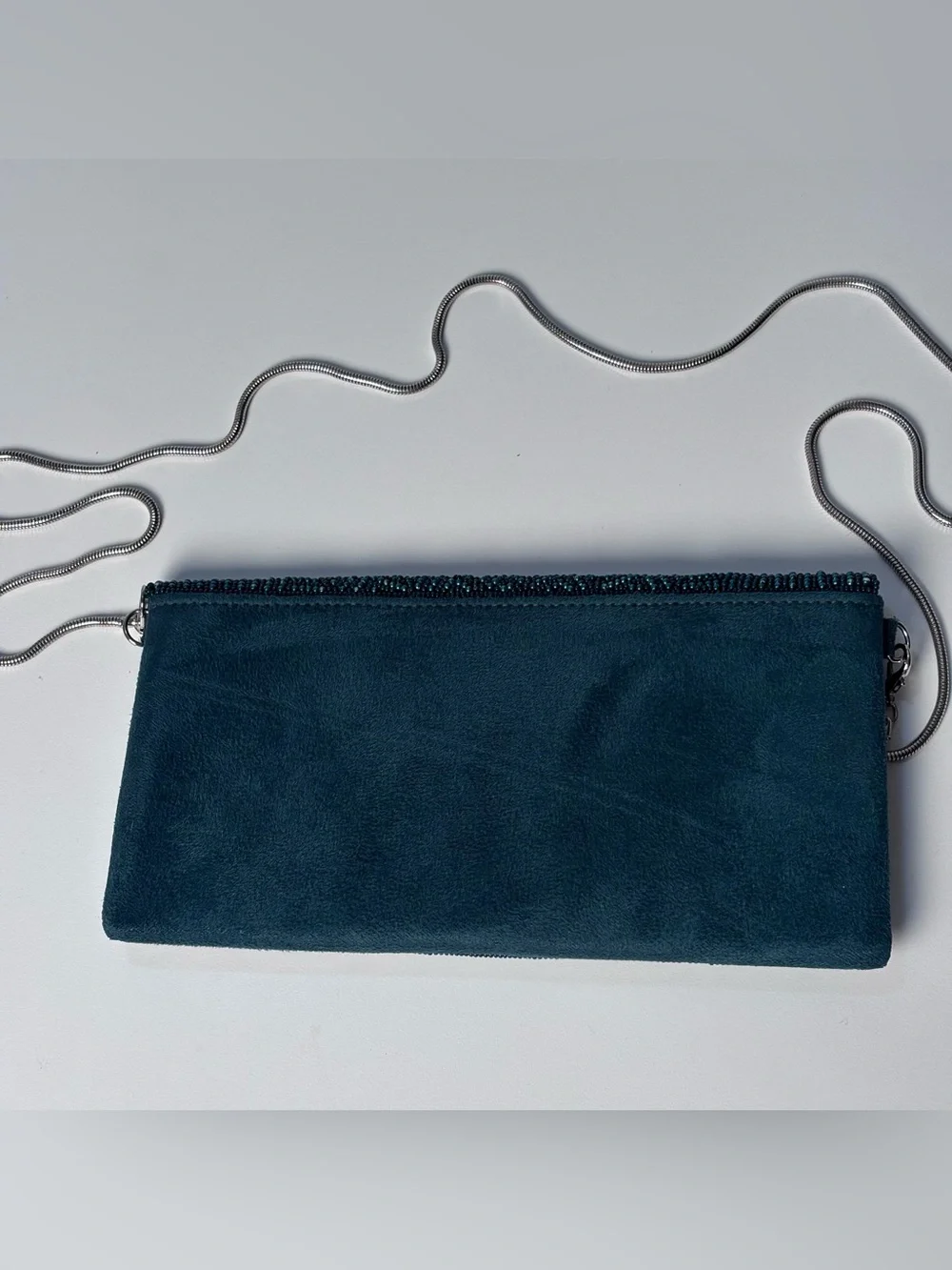 Lulus Beaded Emerald Evening Clutch with Silver Chain Strap
